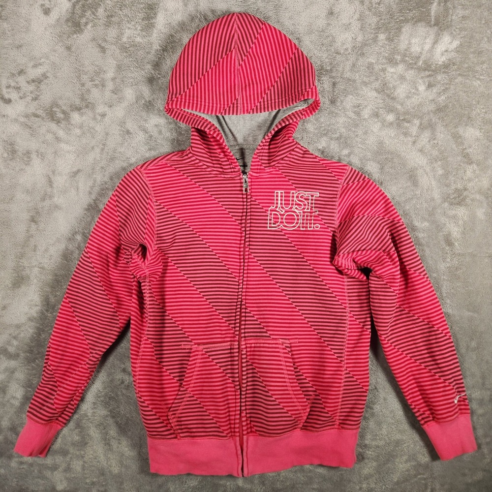 Nike Full Zip Hoodie Womens XL Pink Excellent Striped Just Do It 506241-695
